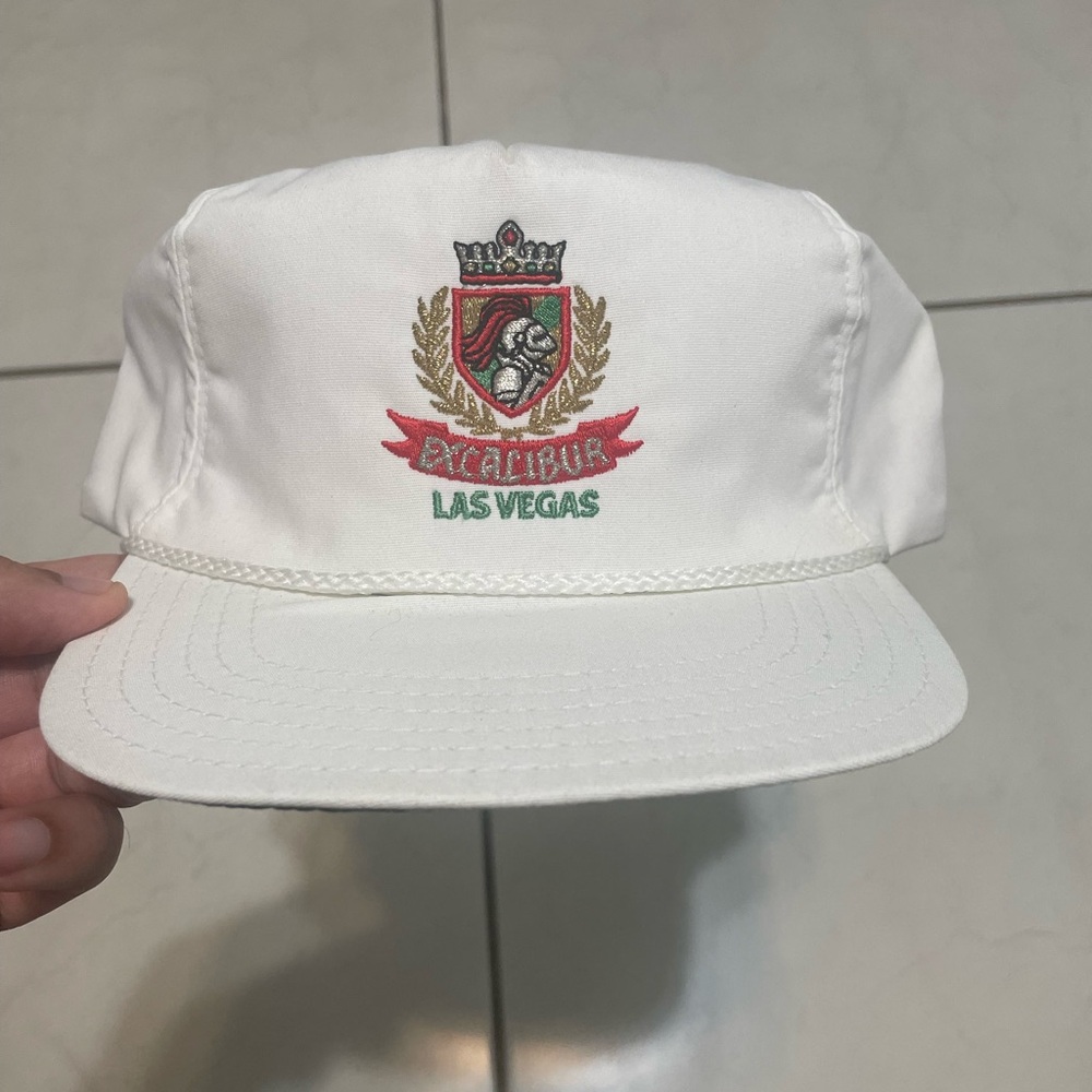 VTG Excalibur Hotel & Casino Snapback Hat White Las Vegas Nevada Made in USA